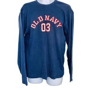 Vintage Old Navy Mens L Shirt Blue Thermal Waffle Weave Long Sleeve Logo Pullove